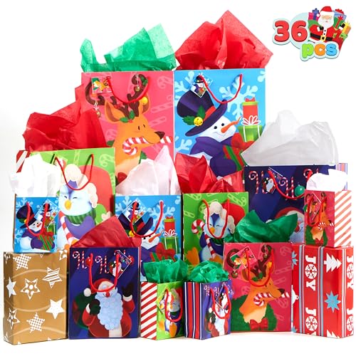 36 Pcs Christmas Bags with Tissue Papers and Tag N75507