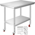 36x24 Stainless Steel Work Table with 4 Casters and Overshelf K76921