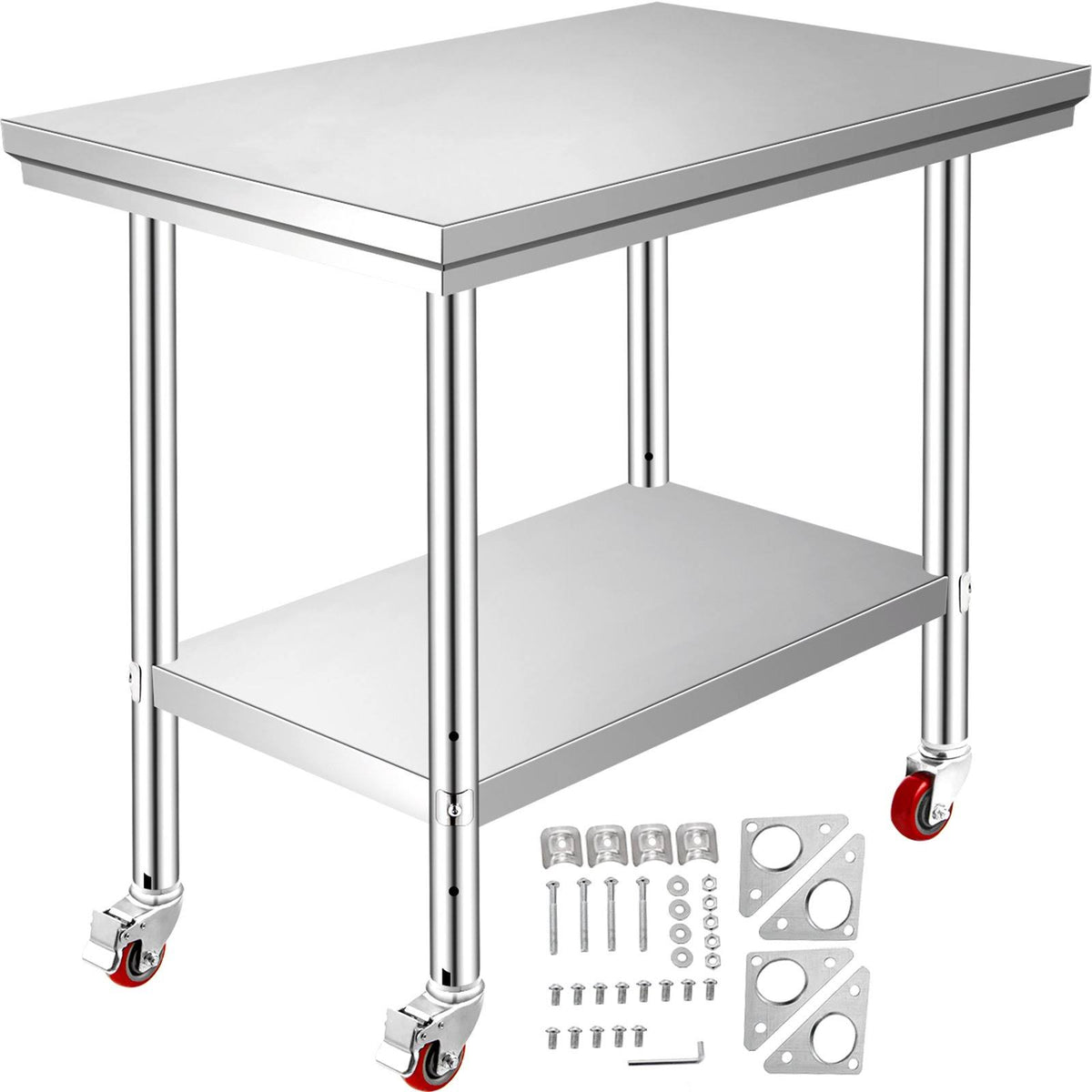 36x24 Stainless Steel Work Table with 4 Casters and Overshelf K76921