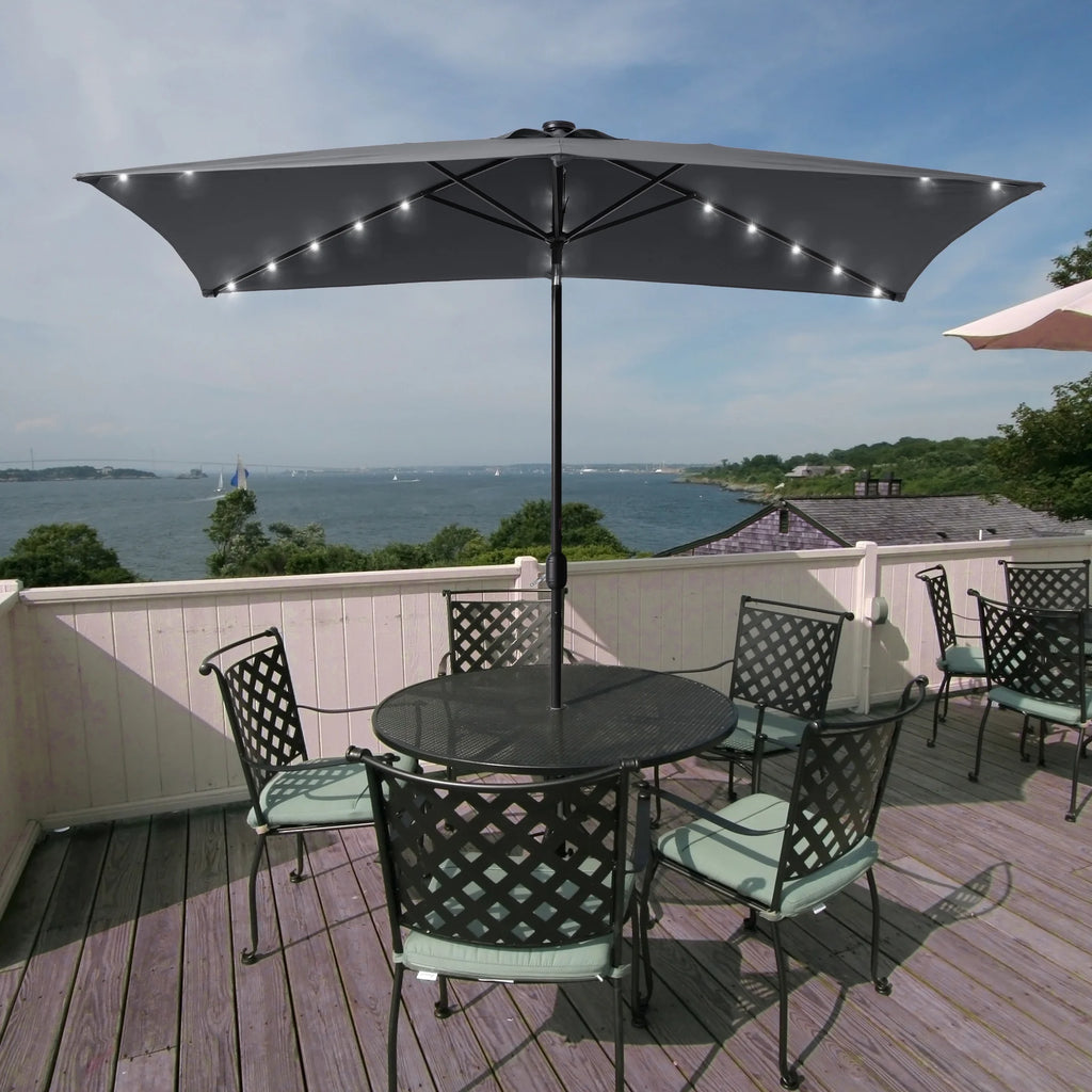 10 x 6.5ft LED Solar Patio Umbrella with Non-Fading Canopy J974