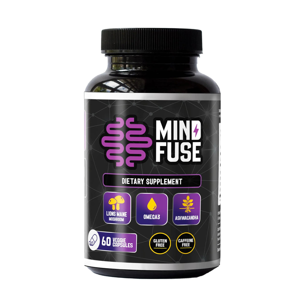 60 Capsules Lions Mane Ashwagandha Omega 3 L-Theanine Nootropics Supplement F977359