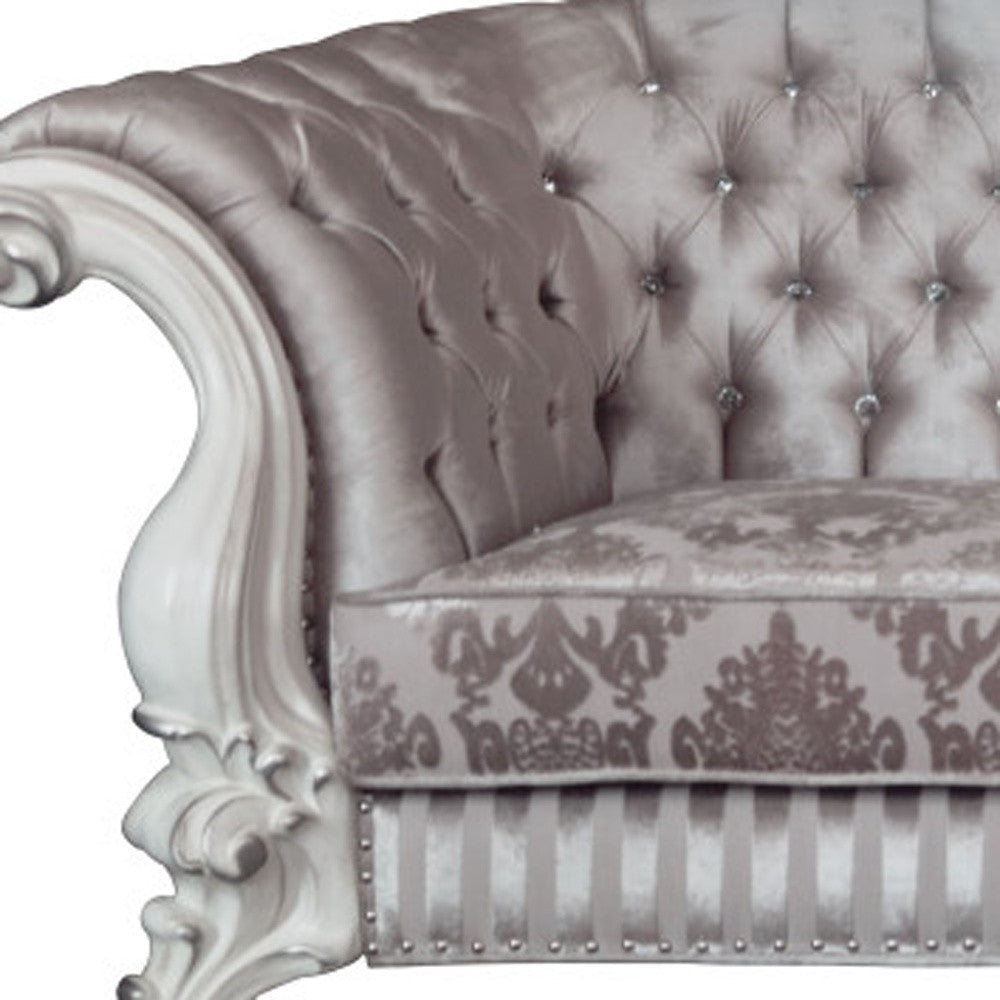 Ivory Velvet Love Seat Sofa with Toss Pillows S9149