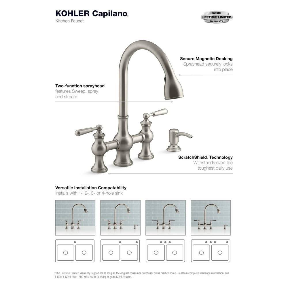 2-Handle Bridge Farmhouse Pull-Down Kitchen Faucet with Soap Dispenser S901