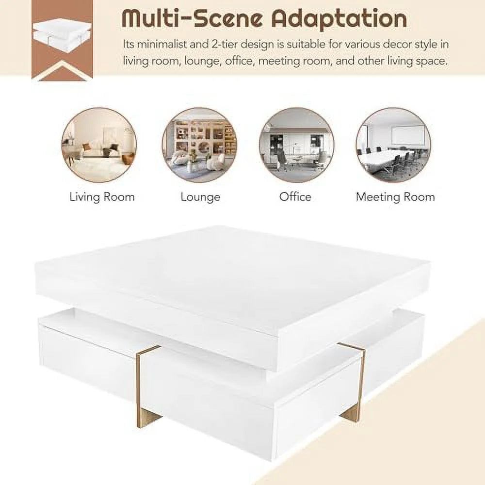 White Square Coffee Table with 4 Drawers F377857