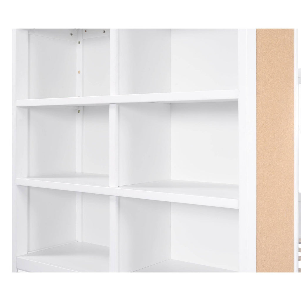 White Twin Over Twin Bunk Bed with Bookcase and 2 Drawers G8698