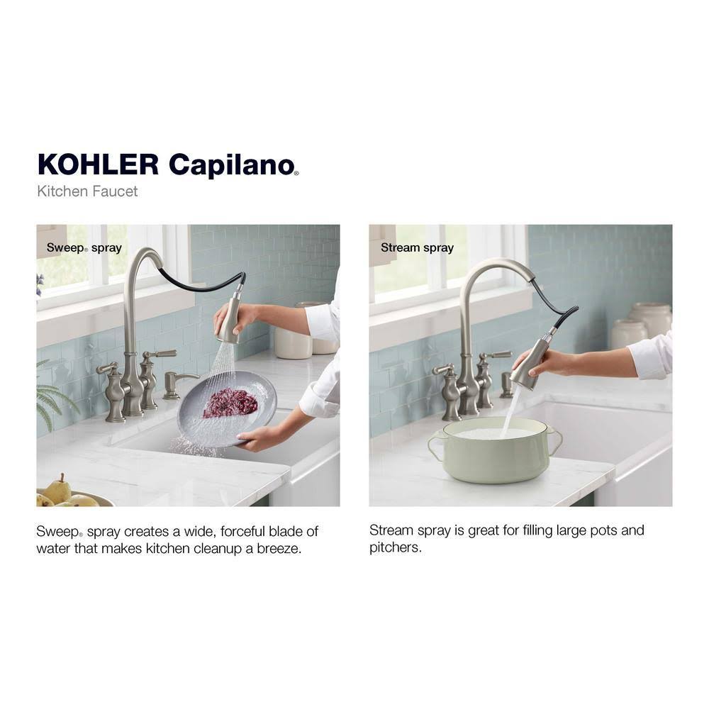 2-Handle Bridge Farmhouse Pull-Down Kitchen Faucet with Soap Dispenser S901