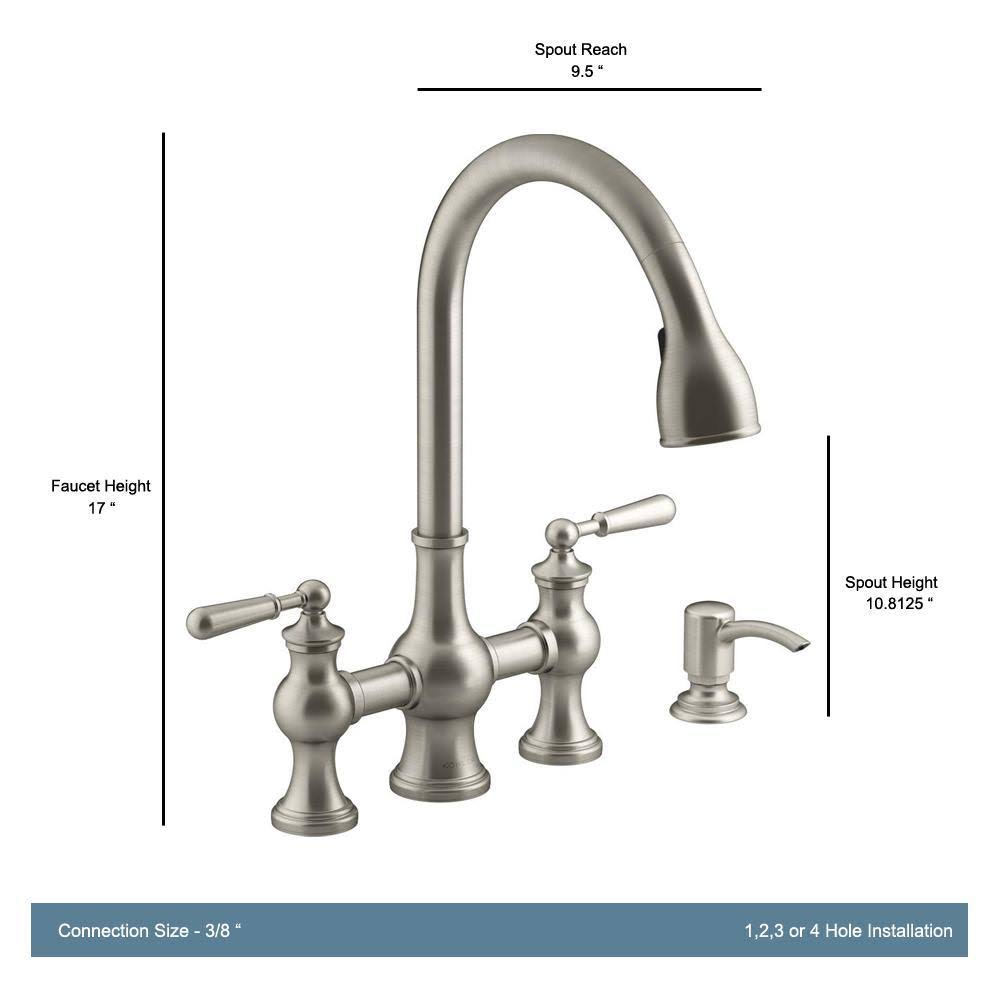 2-Handle Bridge Farmhouse Pull-Down Kitchen Faucet with Soap Dispenser S901