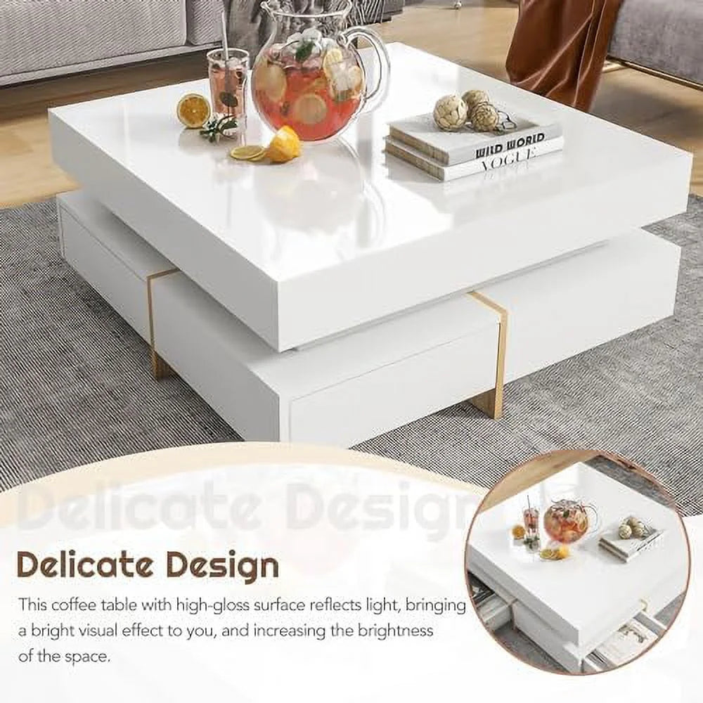 White Square Coffee Table with 4 Drawers F377857