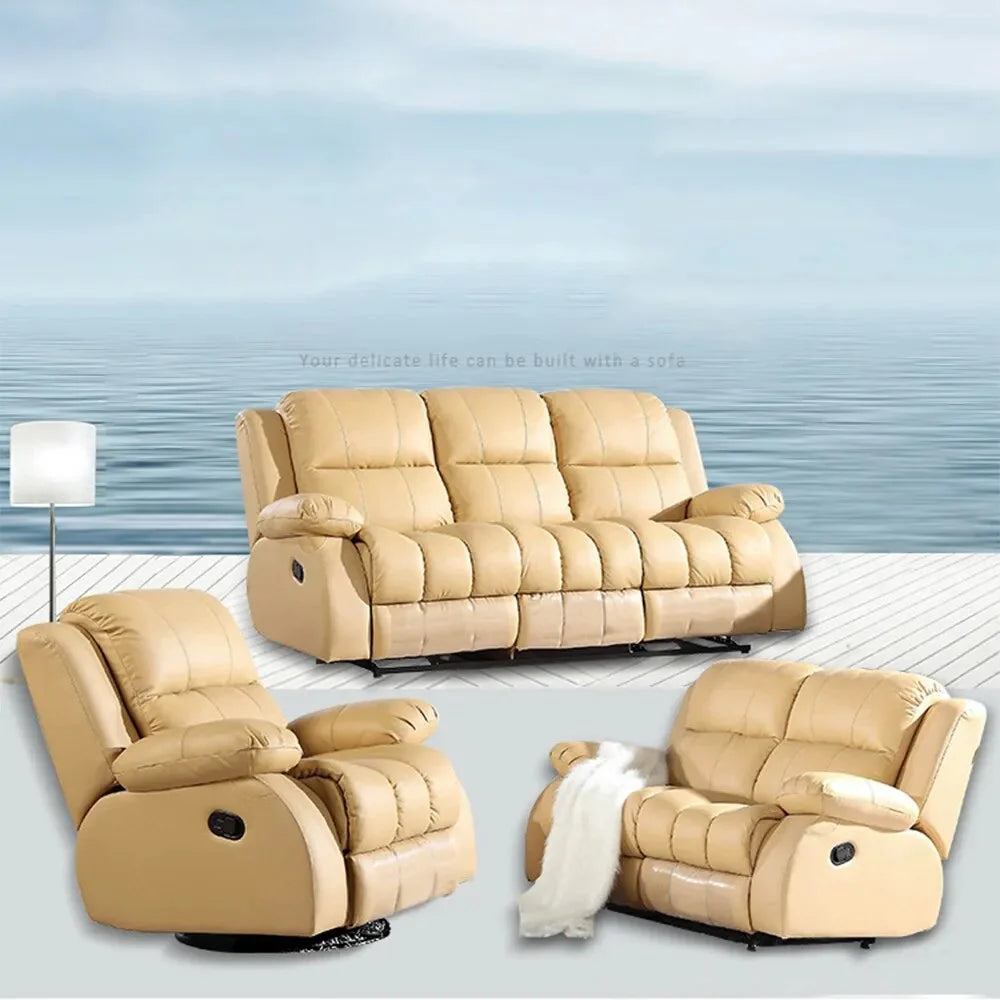 Manual Electric Recliner Sofa Genuine Leather Couch R6615