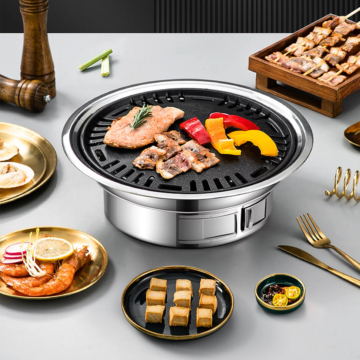 Charcoal Grill Non-stick Portable Stainless Steel BBQ F387171