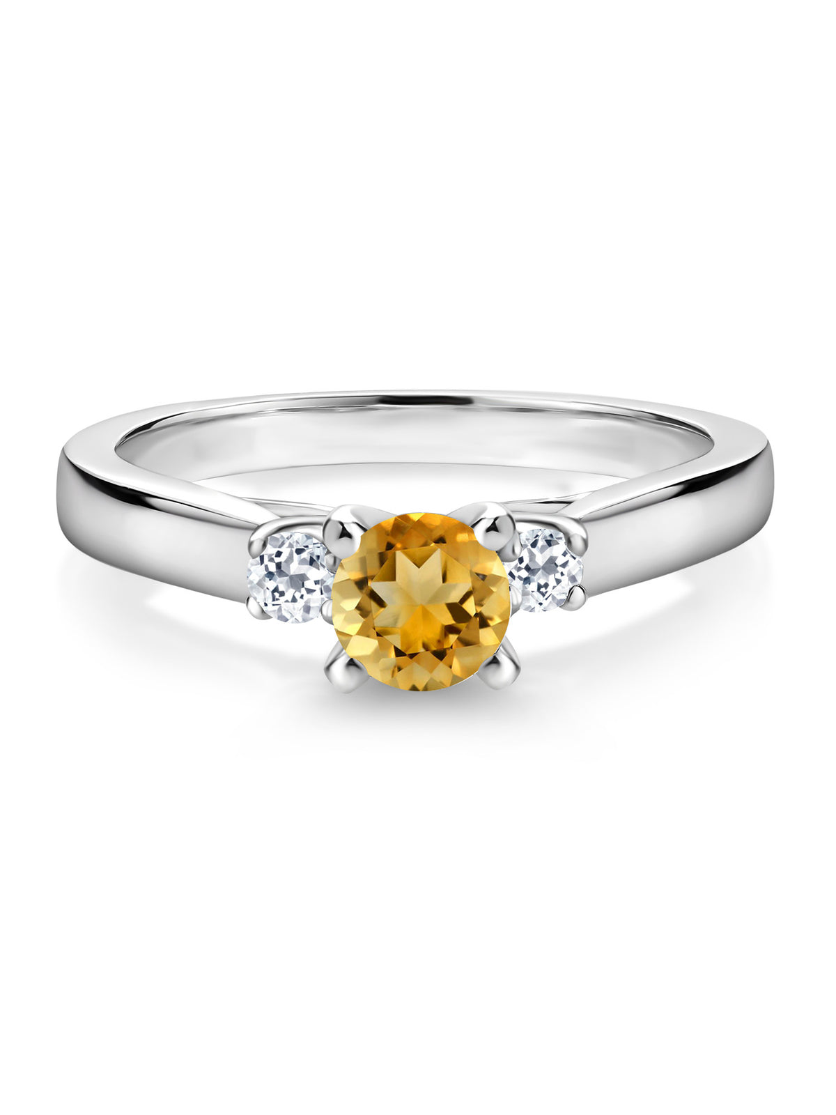 925 Sterling Silver Citrine and White Topaz 3-Stone Engagement Ring F13060