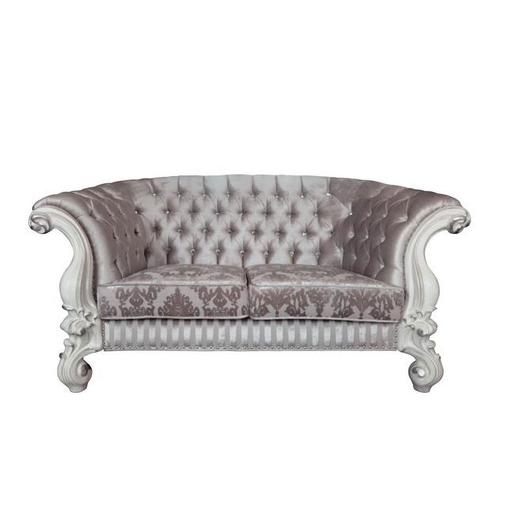 Ivory Velvet Love Seat Sofa with Toss Pillows S9149