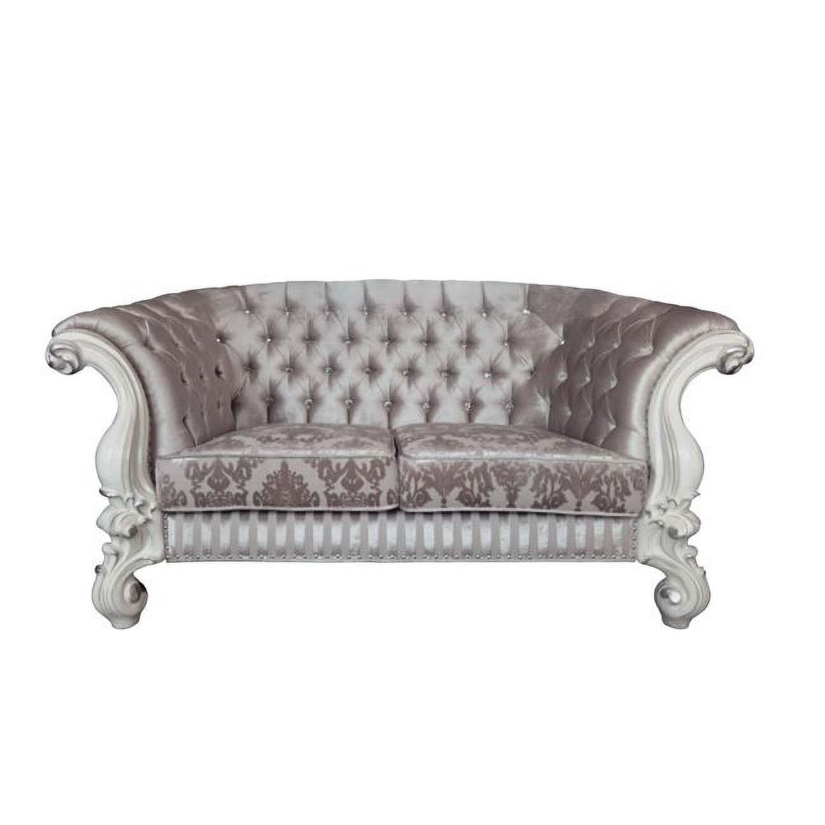 Ivory Velvet Love Seat Sofa with Toss Pillows S9149