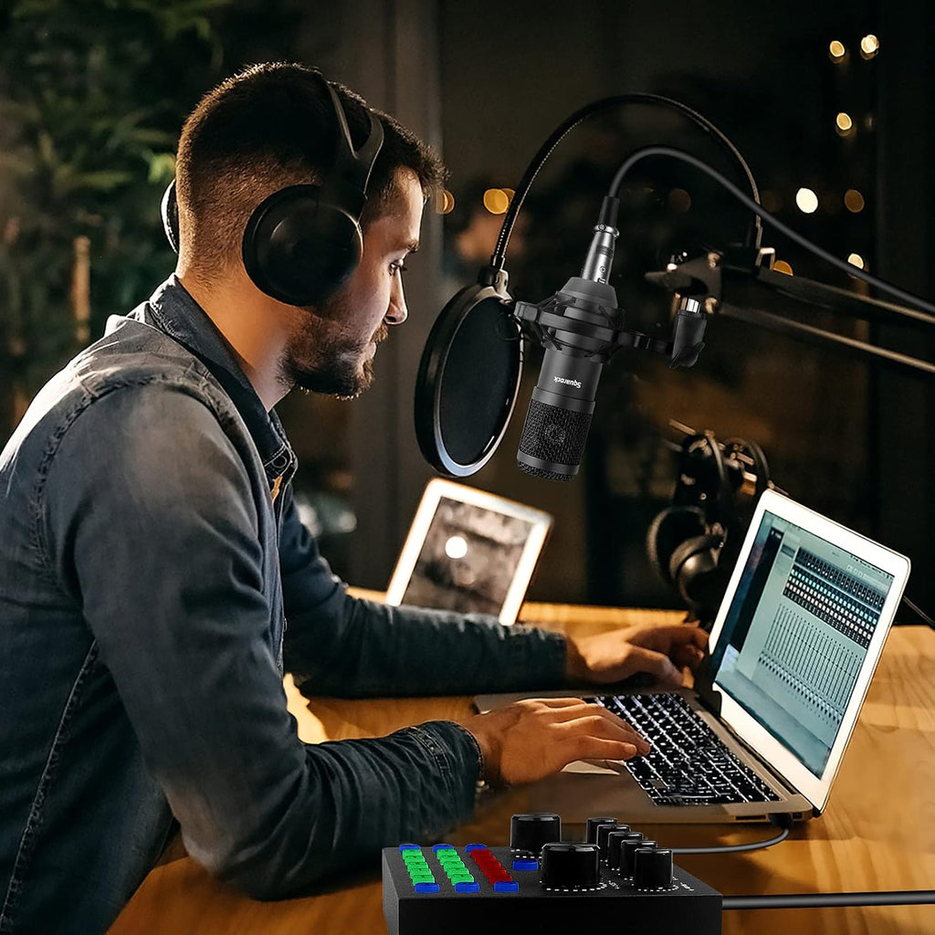 Podcast Equipment Bundle, Audio Interface with DJ Mixer and Studio Broadcast Microphone, Pack of 2 V179