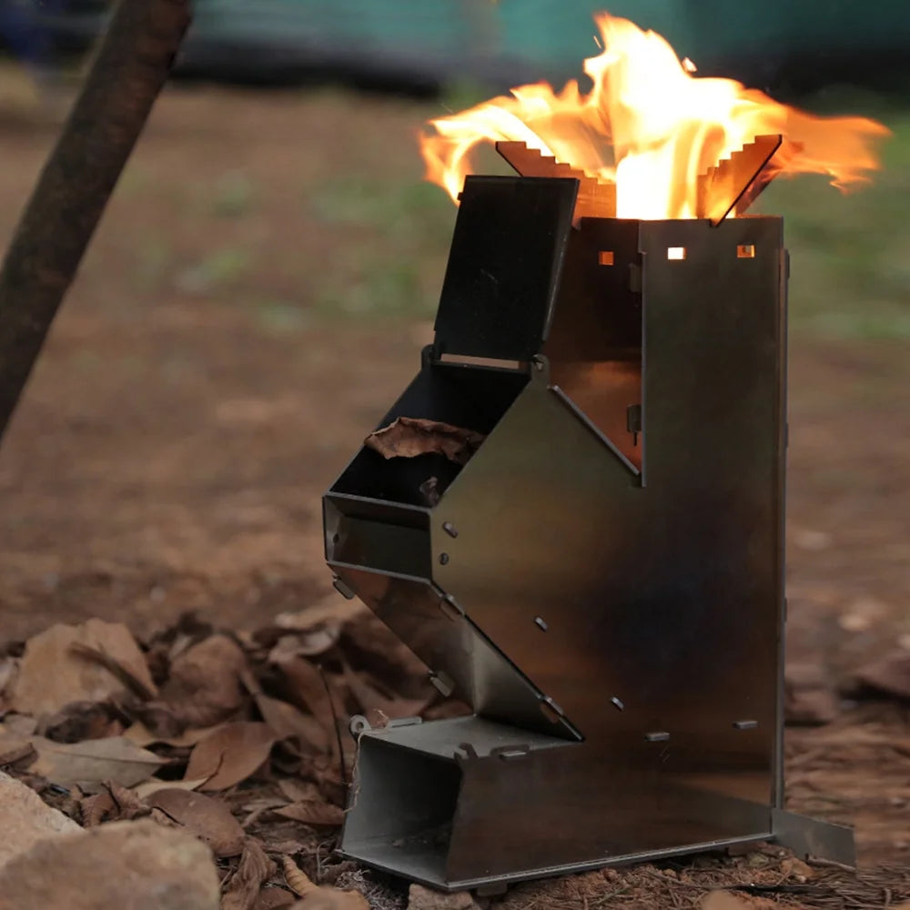 Outdoor Collapsible Wood Burning Portable Stainless Steel Rocket Stove T853934