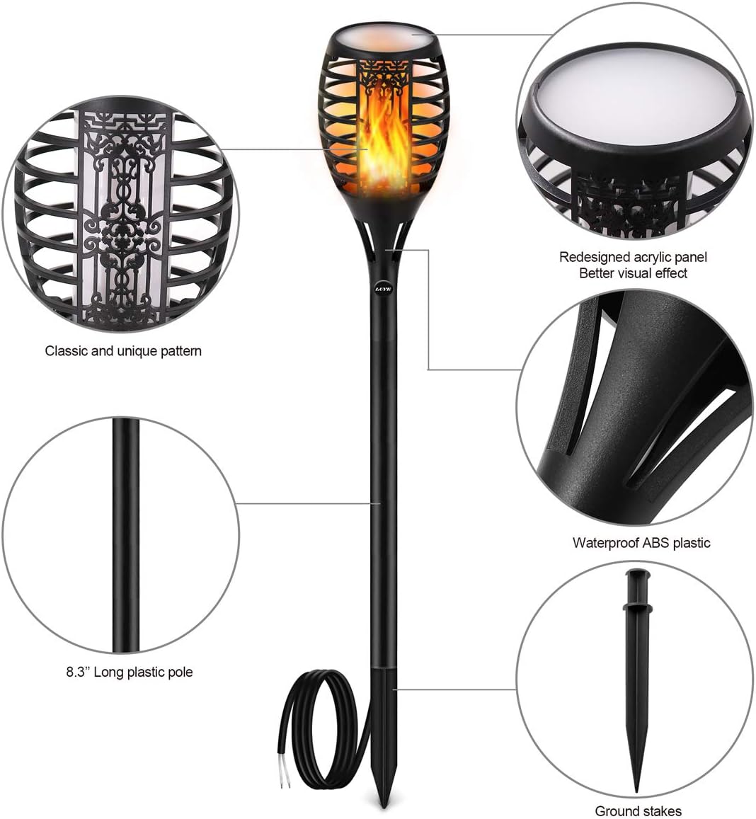 6 Pack Low Voltage LED Landscape Torch Lights D378