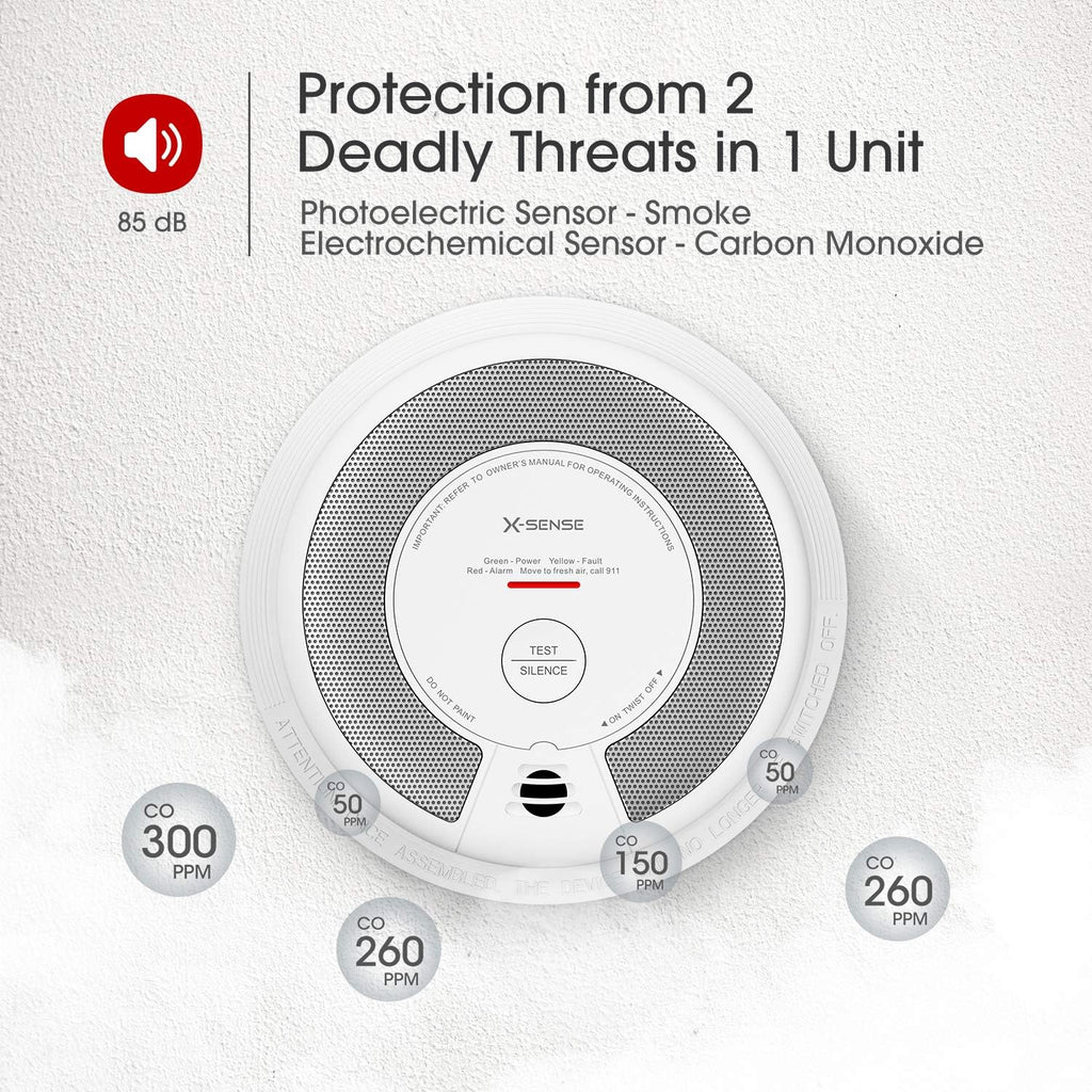 2-in-1 Smoke and Carbon Monoxide Detector Alarm, 10-Year Battery-Operated Dual Sensor, Pack of 3 I477