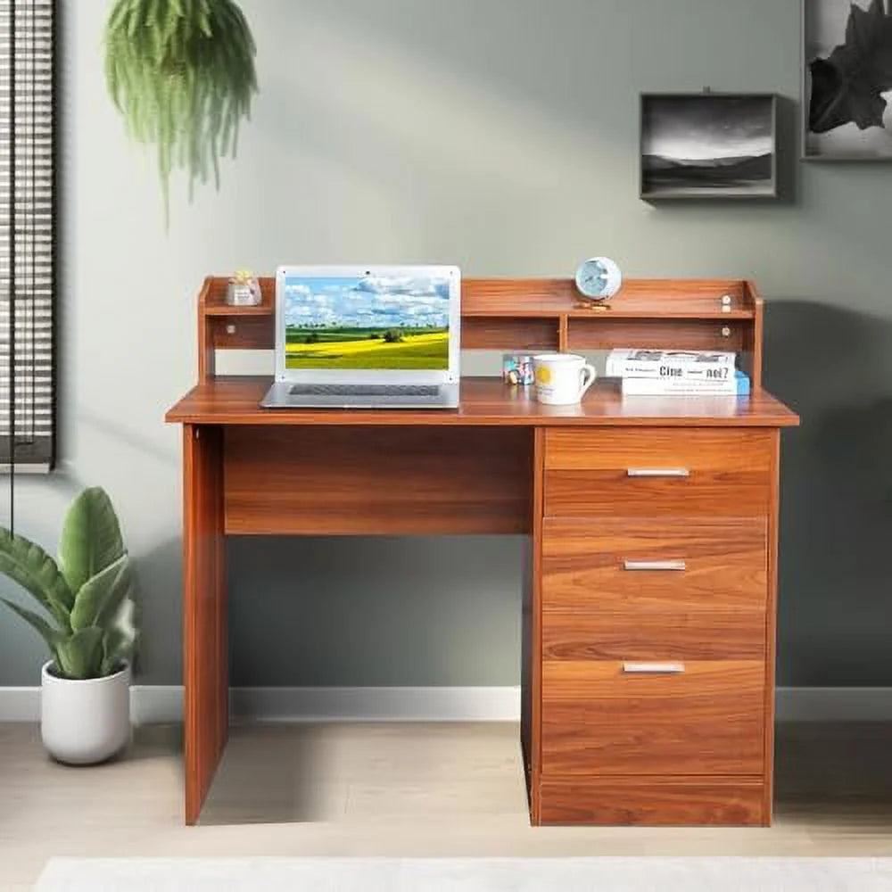 Grey Computer Desk with Drawers & Hutch L910259