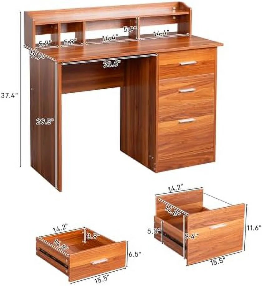 Grey Computer Desk with Drawers & Hutch L910259