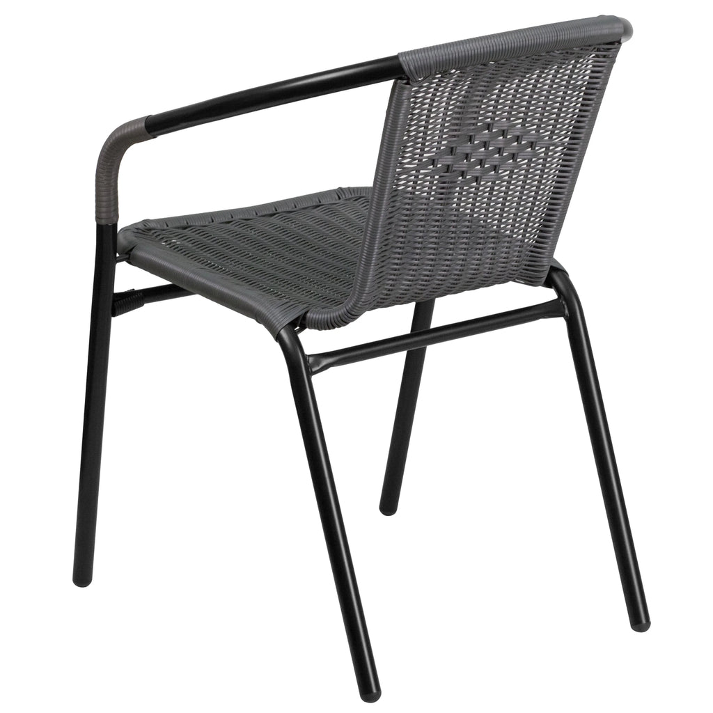 2 Pack Gray Rattan Stack Chair E8581