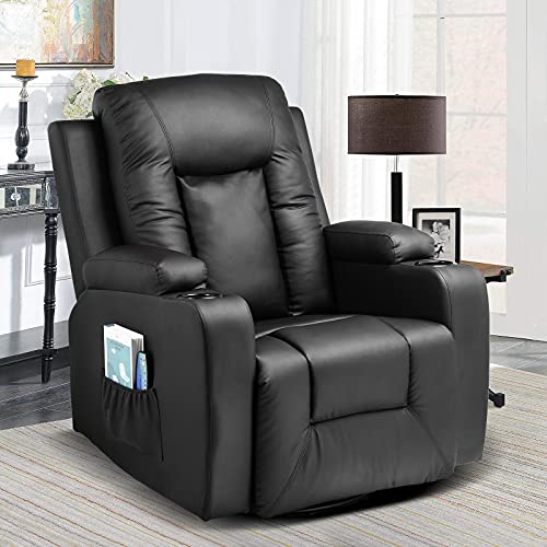 Black Swivel Rocker Recliner Chair with Cup Holders K28346