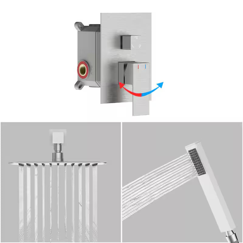 12 in. Wall Mount Dual Shower Head Hand Shower Faucet in Brushed Nickel U214589