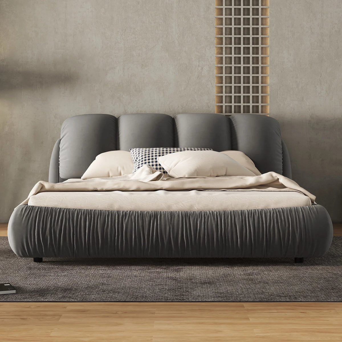 King Size Velvet Upholstered Bed with Padded Headboard Y1932