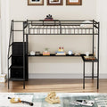 Full Size Black Metal Loft Bed with Desk and Stairs R910491