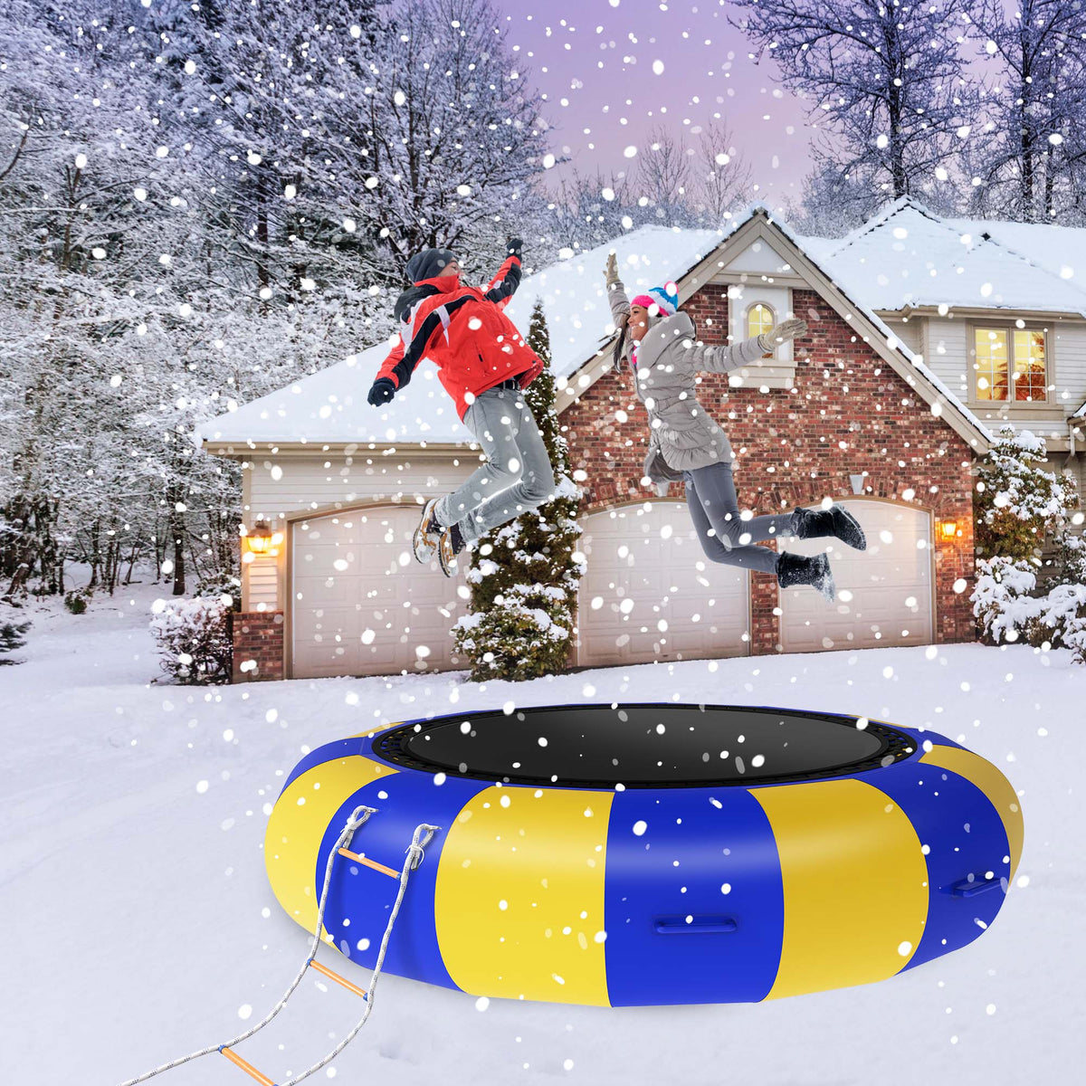 Blue & Yellow 10FT Inflatable Water Trampoline with 4-Step Ladder C576