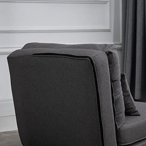 Convertible Flip Chair Floor Lazy Sofa Folding Upholstered Couch Bed with Adjustable Backrest Metal Frame and Pillows Dark Grey D7958
