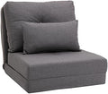 Convertible Flip Chair Floor Lazy Sofa Folding Upholstered Couch Bed with Adjustable Backrest Metal Frame and Pillows Dark Grey D7958