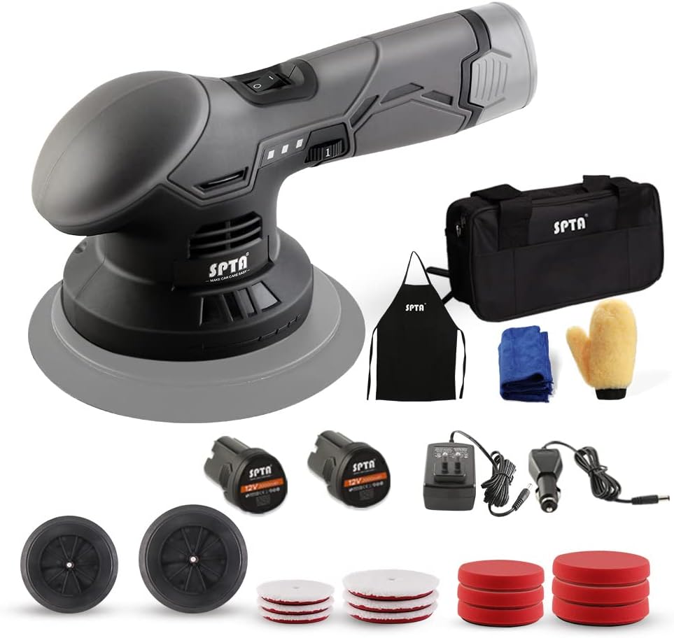 Cordless Car Buffer Polisher with 2Pcs 12V Lithium Rechargeable Battery Brushless Polisher Q18231
