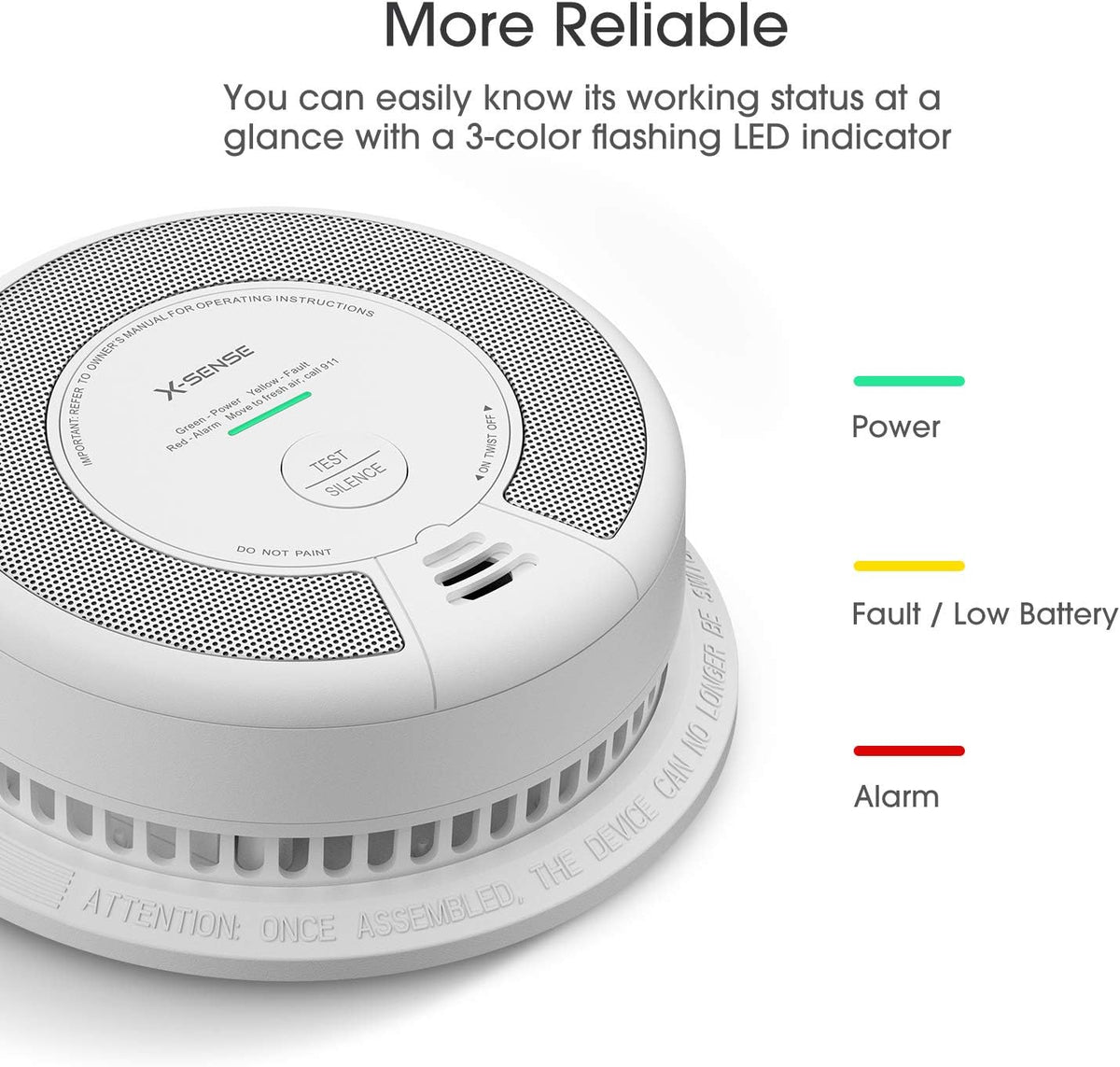 2-in-1 Smoke and Carbon Monoxide Detector Alarm, 10-Year Battery-Operated Dual Sensor, Pack of 3 I477