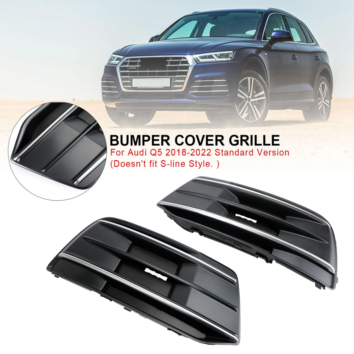 Front Bumper Cover Grille Bezel Insert for Audi Q5 2018-2022 Black/Chrome I499