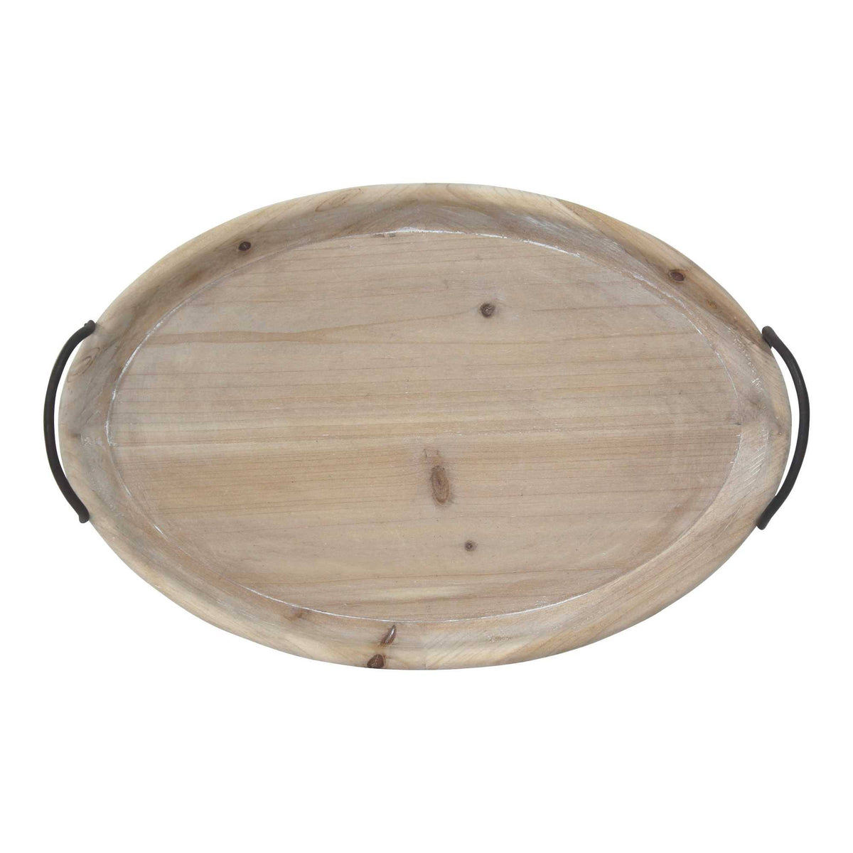 Oval Natural Ivory-Finished Wood with Black Metal Handles R814928