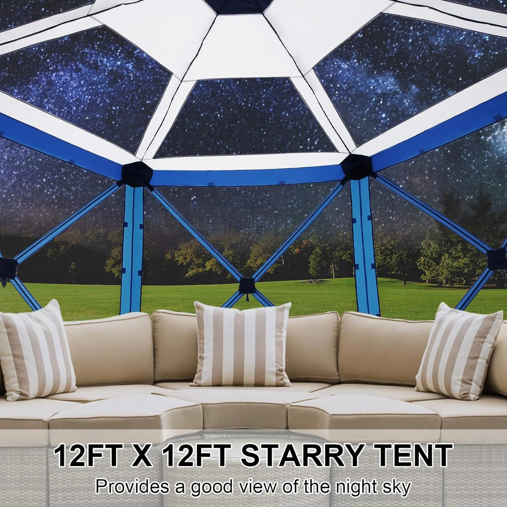 12x12 Pop-up Gazebo Screen Canopy Tent with 5 Sidewalls and Mosquito Nettings, Blue M476219