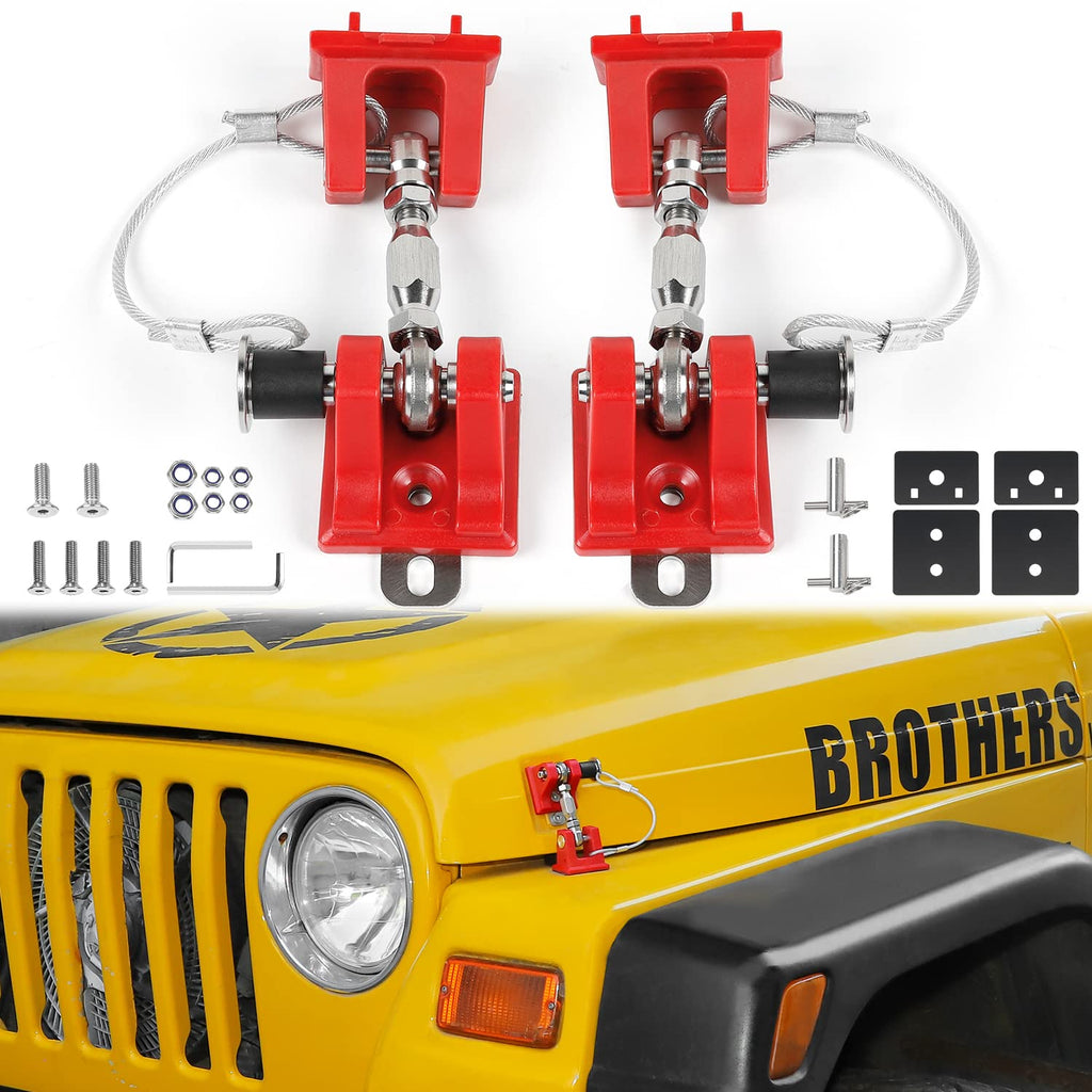 Red Aluminum Alloy Hood Latch Kit for Jeep Wrangle TJ, Pack of 2 T54067