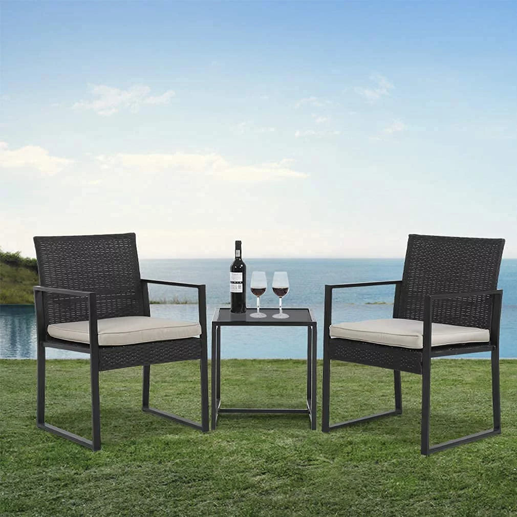 3 Piece Beige Wicker Patio Bistro Set M170