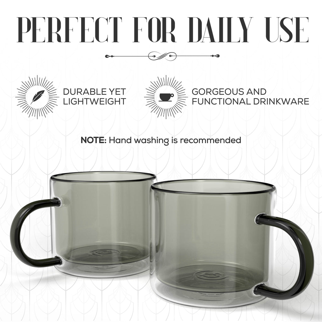 Gray Glass Coffee Mugs Set of 2 with Handle W317772
