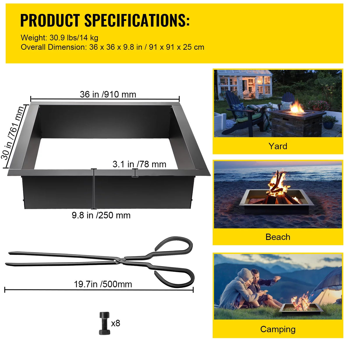 30" Square Heavy Duty Steel Fire Pit Ring X211471