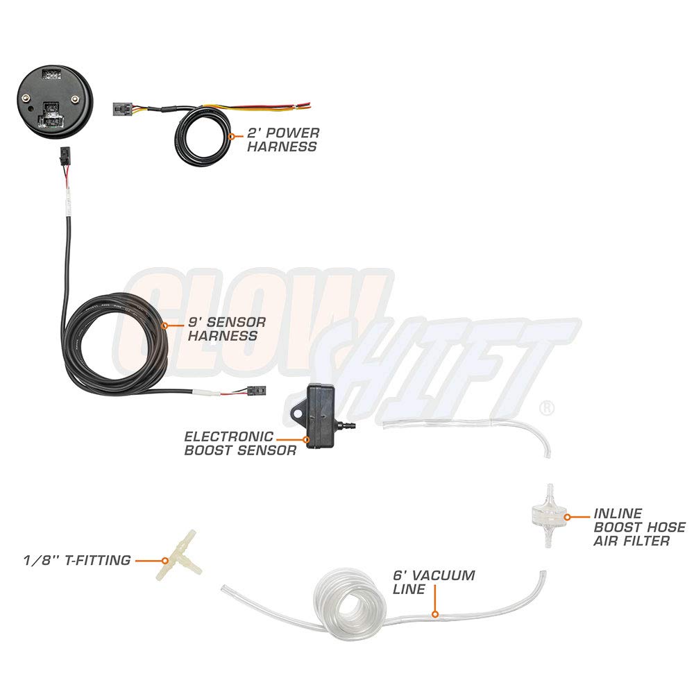 10 Color Digital 30 PSI Boost/Vacuum Gauge Kit with Electronic Pressure Sensor H819589
