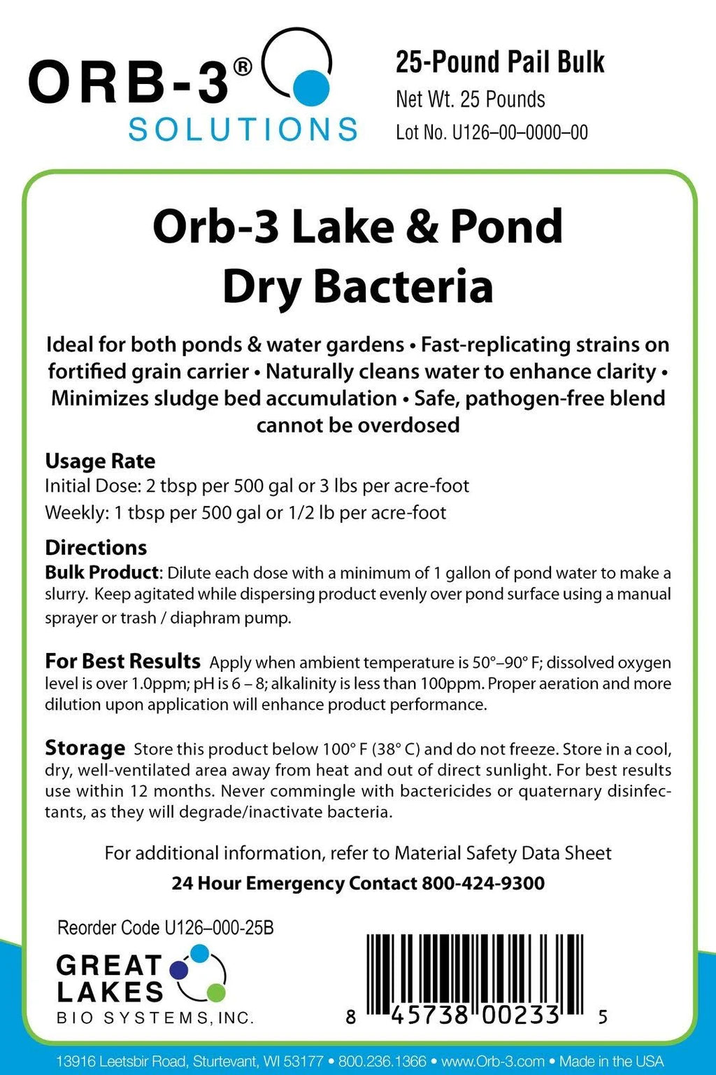 25 lbs Lake & Pond Dry Bacteria Pail N147