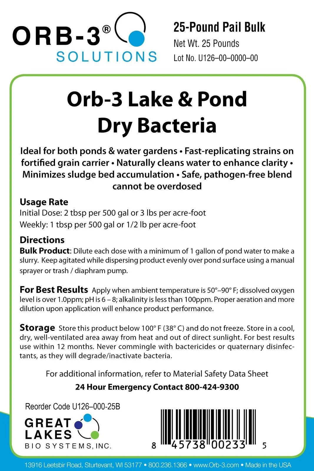 25 lbs Lake & Pond Dry Bacteria Pail N147