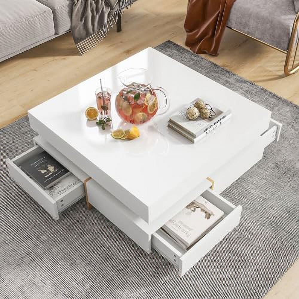 White Square Coffee Table with 4 Drawers F377857