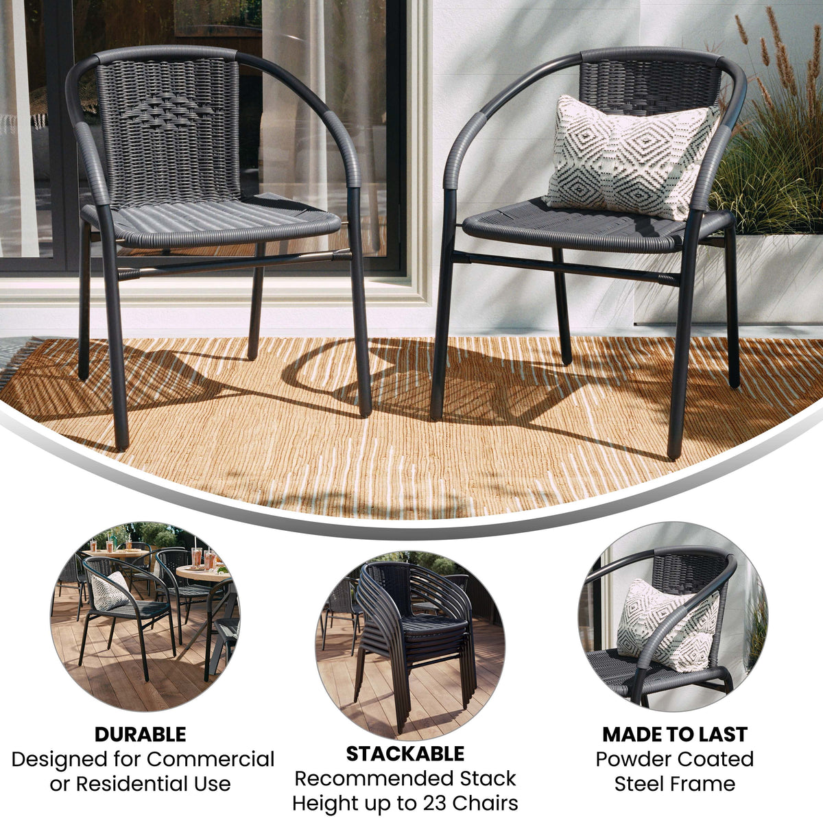 2 Pack Gray Rattan Stack Chair E8581