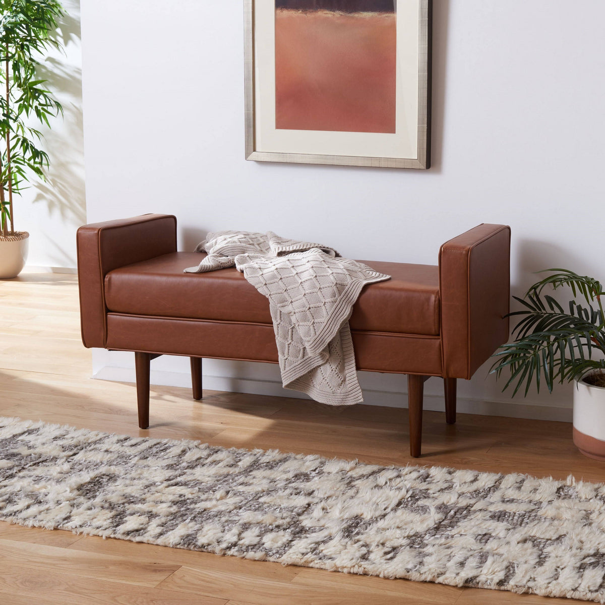 Light Brown/Walnut Midcentury Bench S641