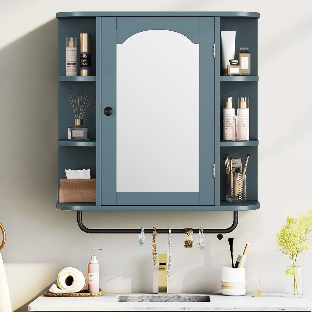 Blue Wall Bathroom Storage Medicine Cabinet with Adjustable Shelves and Towel Rack N390