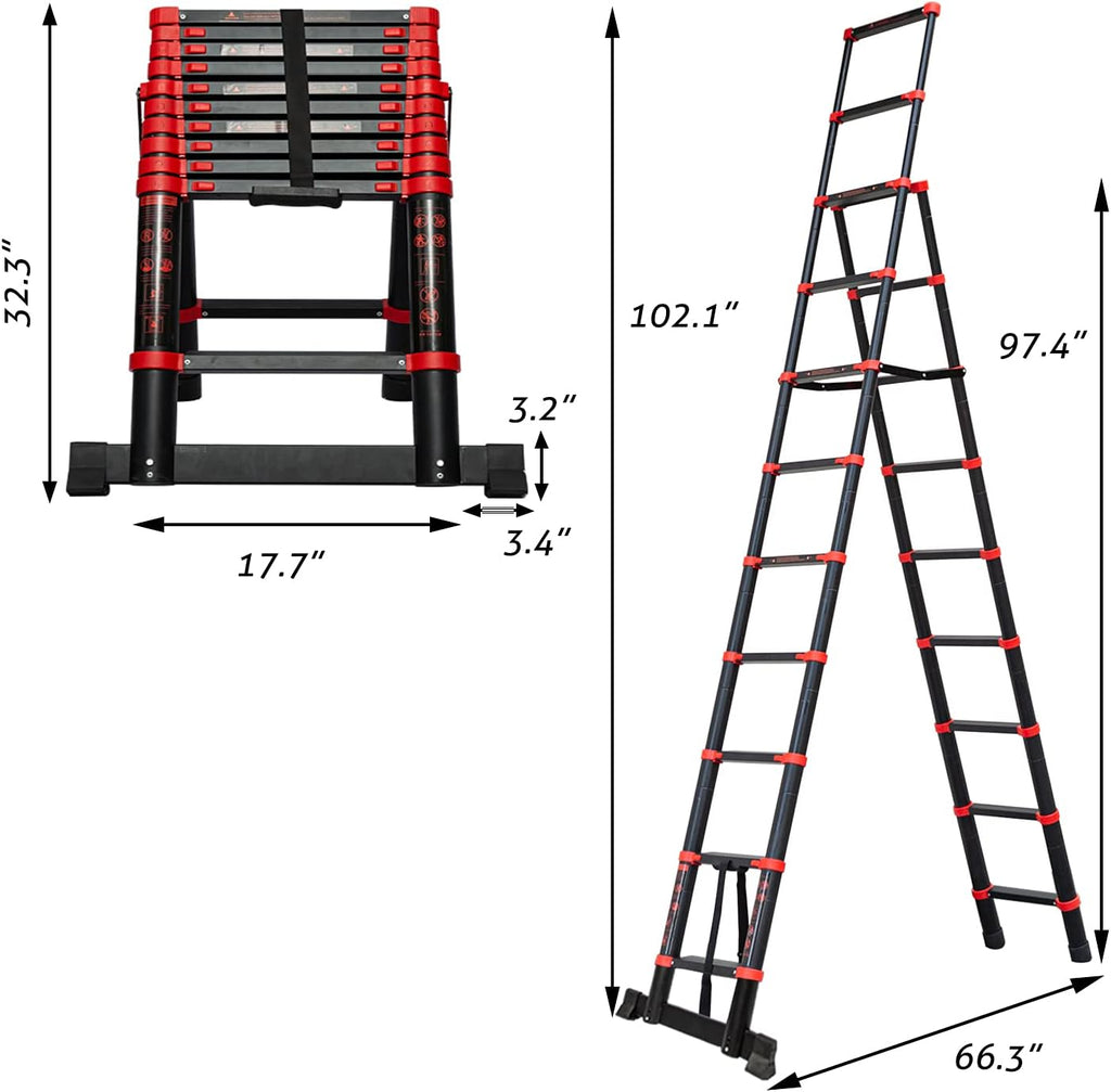 Adjustable Aluminum Telescoping Ladder, 330 lb-Capacity A765976