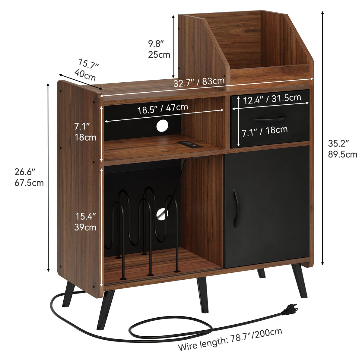 Brown Record Player Stand with Storage Y9120