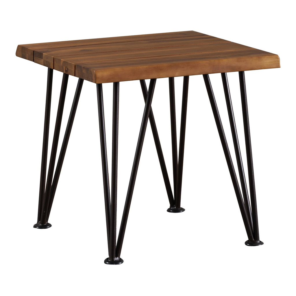 Industrial Accent Table, Teak Finish, Rustic Metal K86001